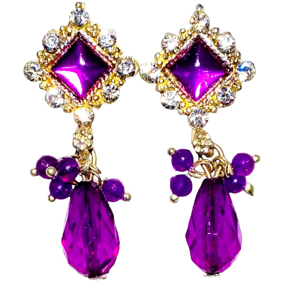 New Fashion Retro Vintage Light Luxury Design Elegant Purple Crystal Earrings
